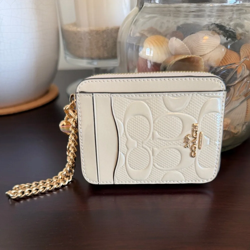 Zip Card Case In Signature Leather With Heart Charm